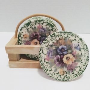 Set of 6 Coasters Vintage Style Floral Print